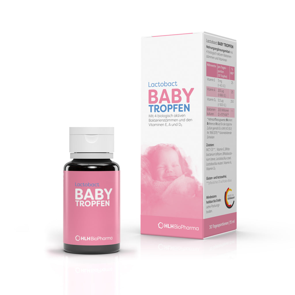 Lactobact Baby Tropfen Verpackung und Braunglasflasche