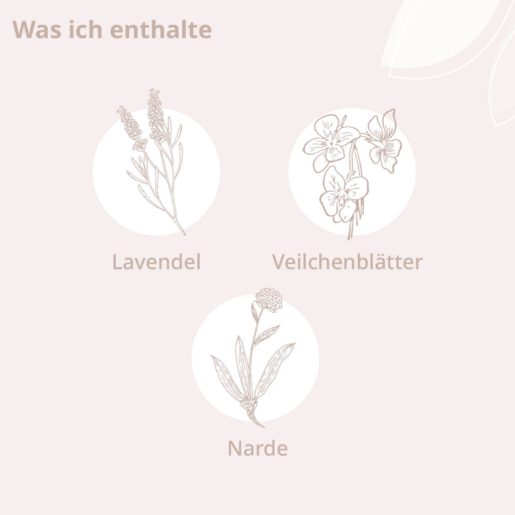 Inhaltsstoffe: Lavendel, Veilchenblätter und Narde