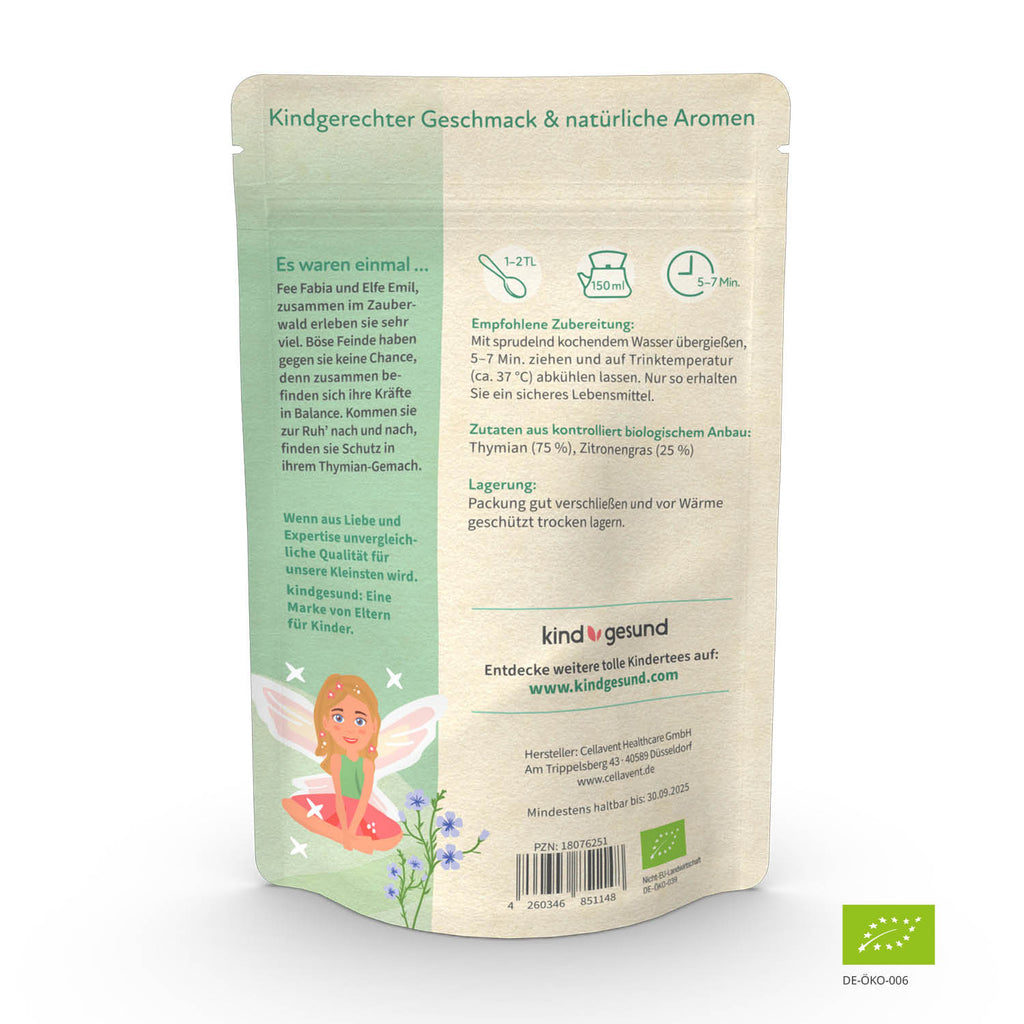 Verpackung mit Darstellung des Etiketts des Thymianwohl Kindertee im Erkältung & Immun Sparpaket