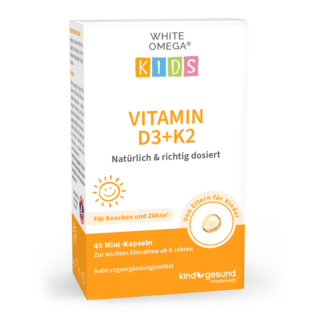 White Omega Kids Vitamin D fuer Kinder Vorderseite