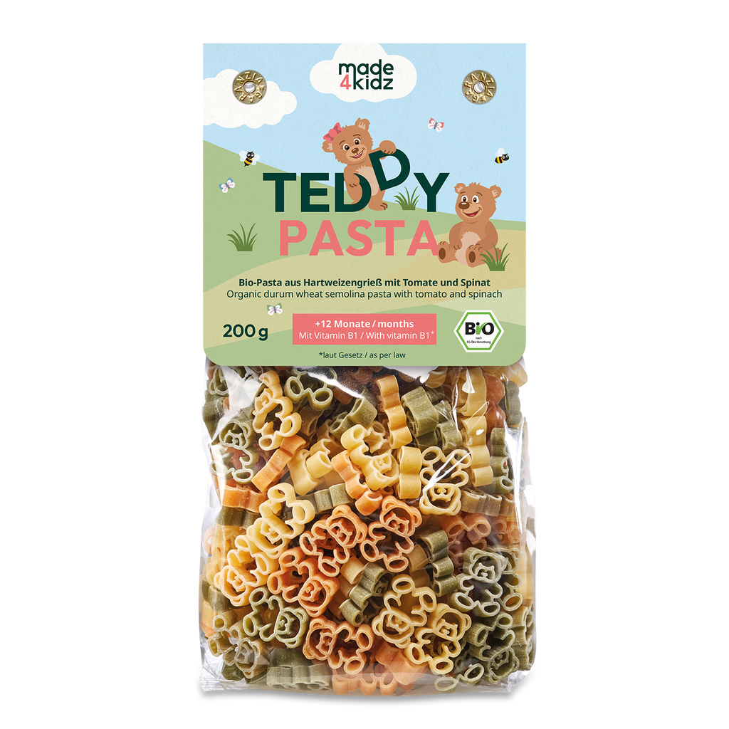 Vorderseite Verpackung Bio Nudeln Teddy Pasta von made4kidz
